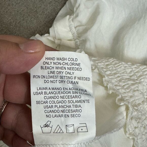 Vintage Blouse M Cream XOXO Lace Sheer Smocked Milkmaid Cottagecore Coquette Y2K - Picture 5 of 10